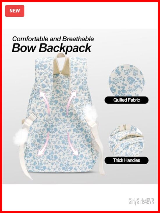 Bow Backpack, Coquette Rucksack 3PCS Set Large Capacity Nylon Waterproof main image 4